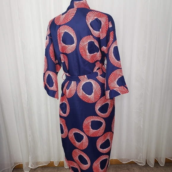 Vintage B. Cohen for Saks Fifth Avenue kimono robe blue red geometric pattern - Picture 9 of 13